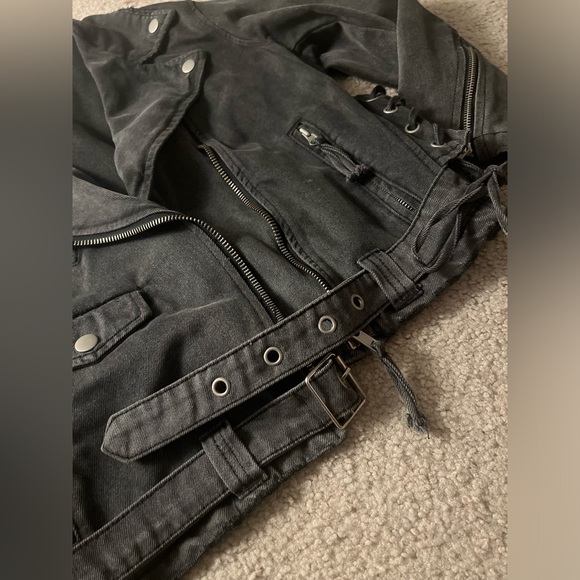 12th Tribe Washed Black Denim Moto Jacket - Picture 6 of 9